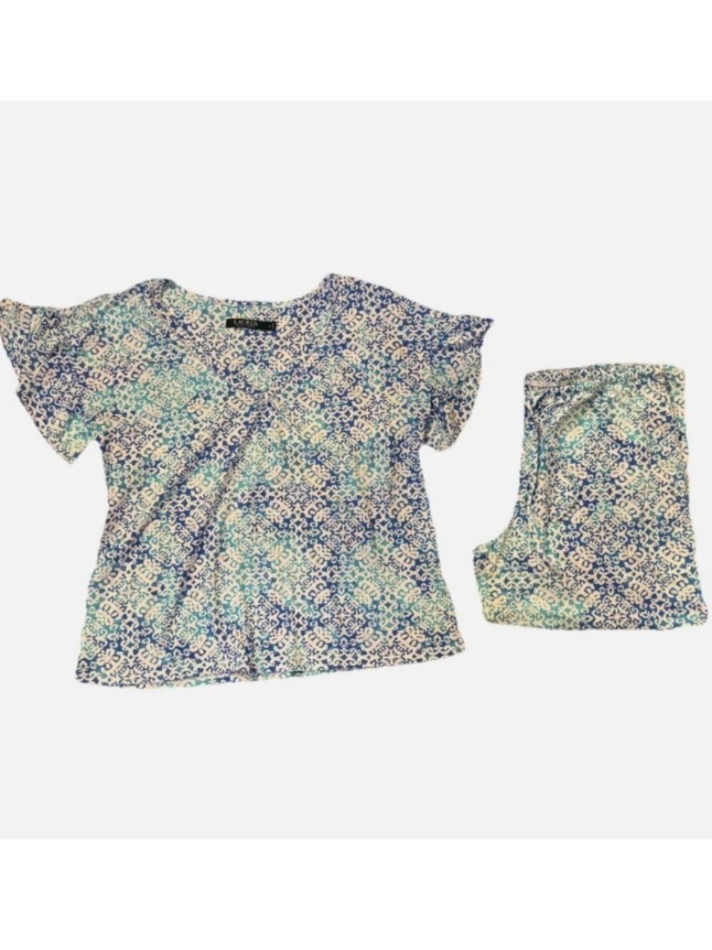 Ralph Lauren Women's Blue Printed Pajama Set Size Small